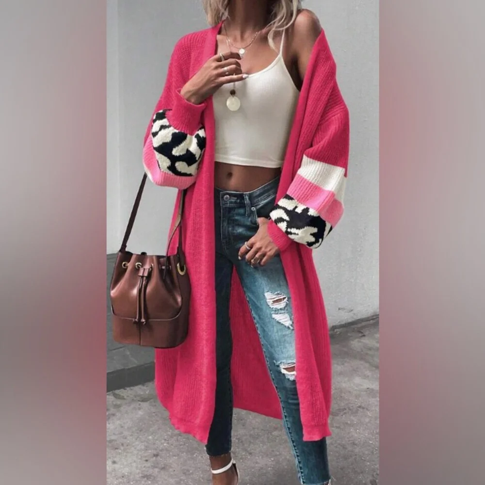 Boho color block open front cardigan
